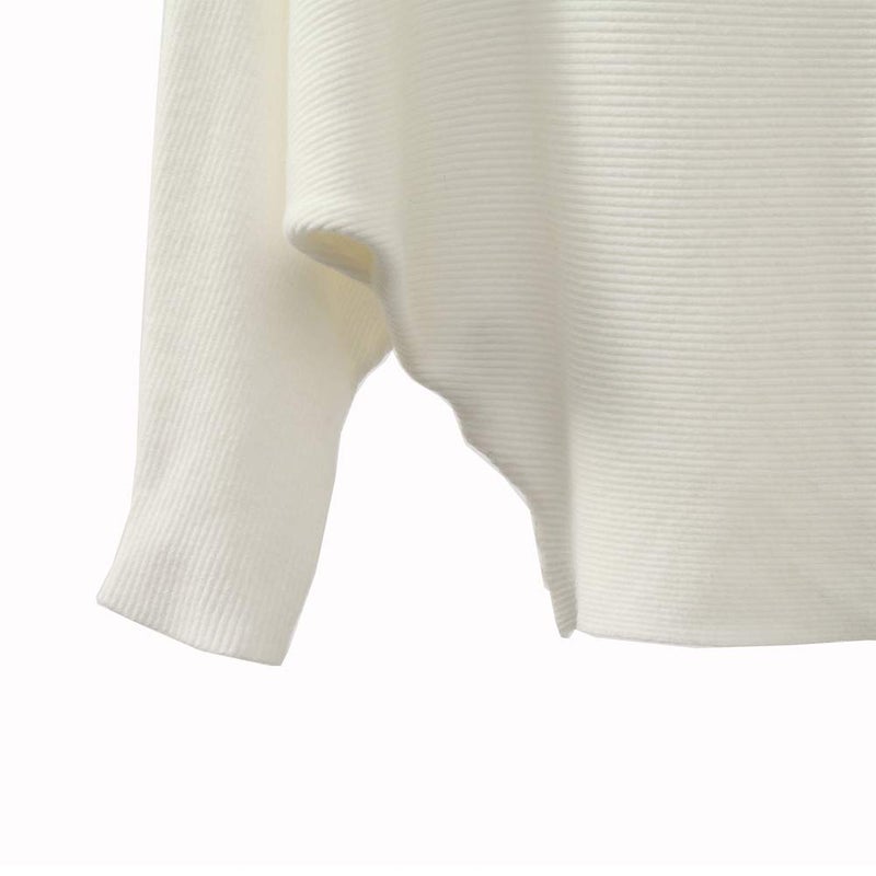 Ckikiou Womens Lightweight Oversized Boat Neck Sweaters Tops Dolman Batwing Sleeve Ribbed Knitted Pullovers White - Image 3